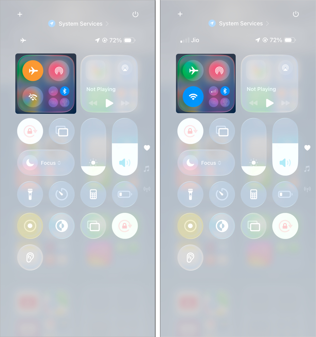 Turn on wifi or mobile data from control center on iphone