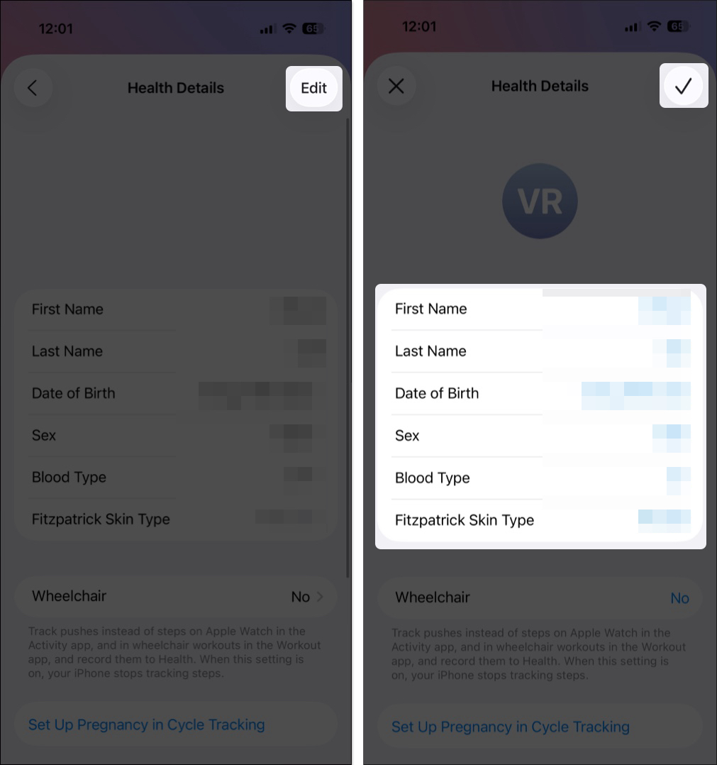 Add details like date of birth sex height weight and tap done