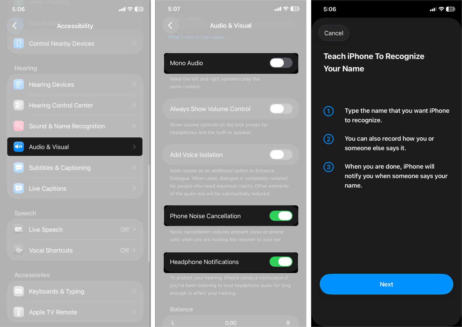 Adjust audiovisual settings on iphone