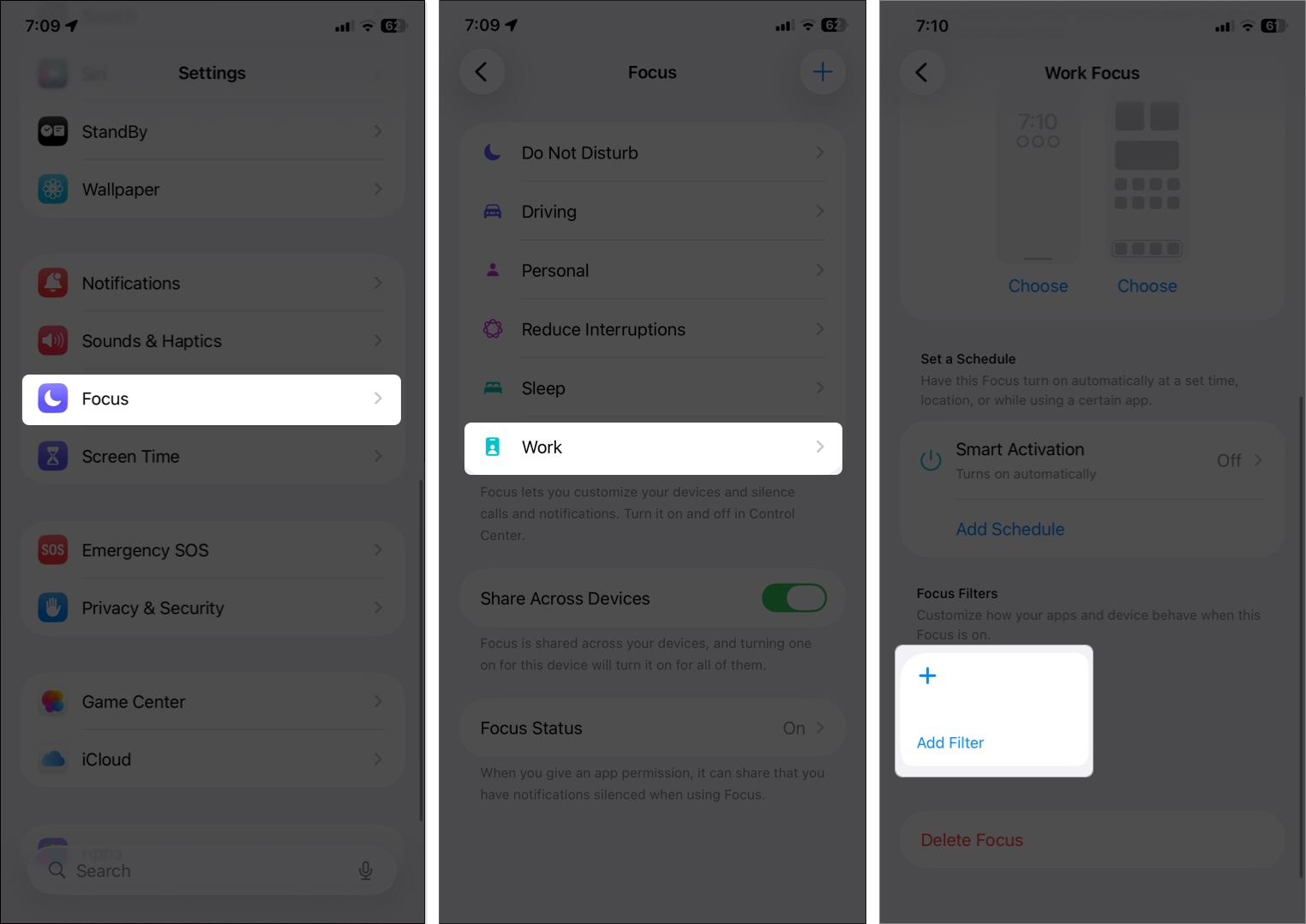 Open settings > focus and select a focus mode