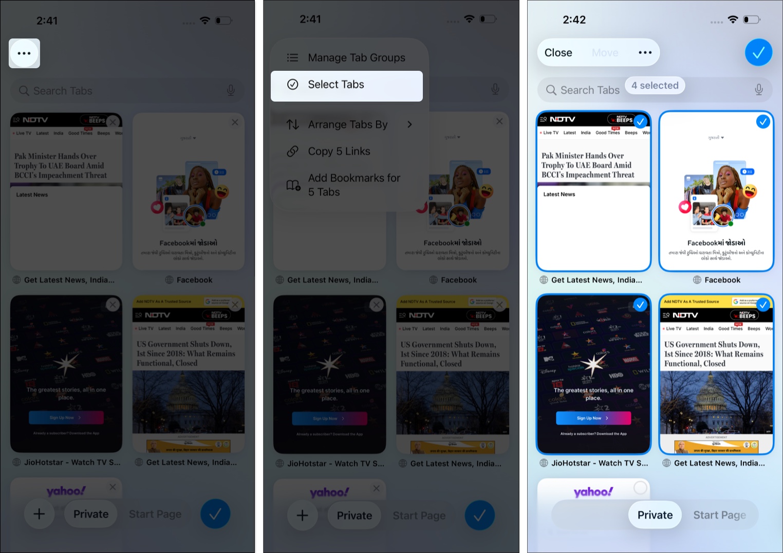 Close multiple private tabs in safari