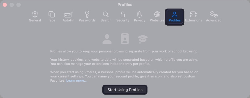 Click start using profiles on the prompt