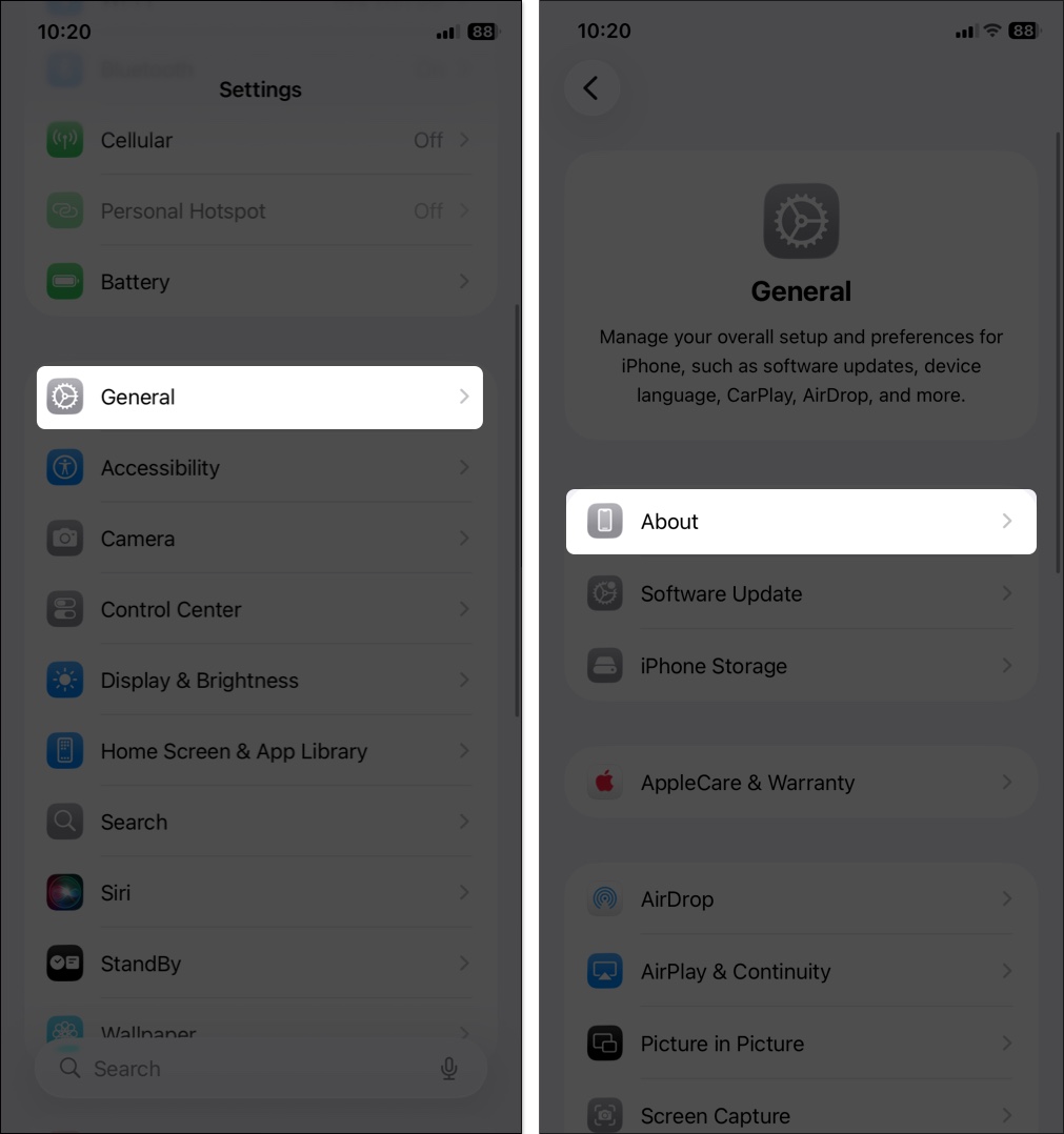 Go to settings → general → about