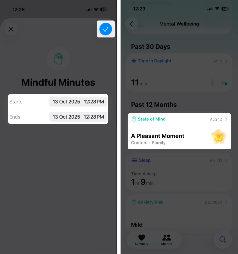 Logging meditation data in the health app
