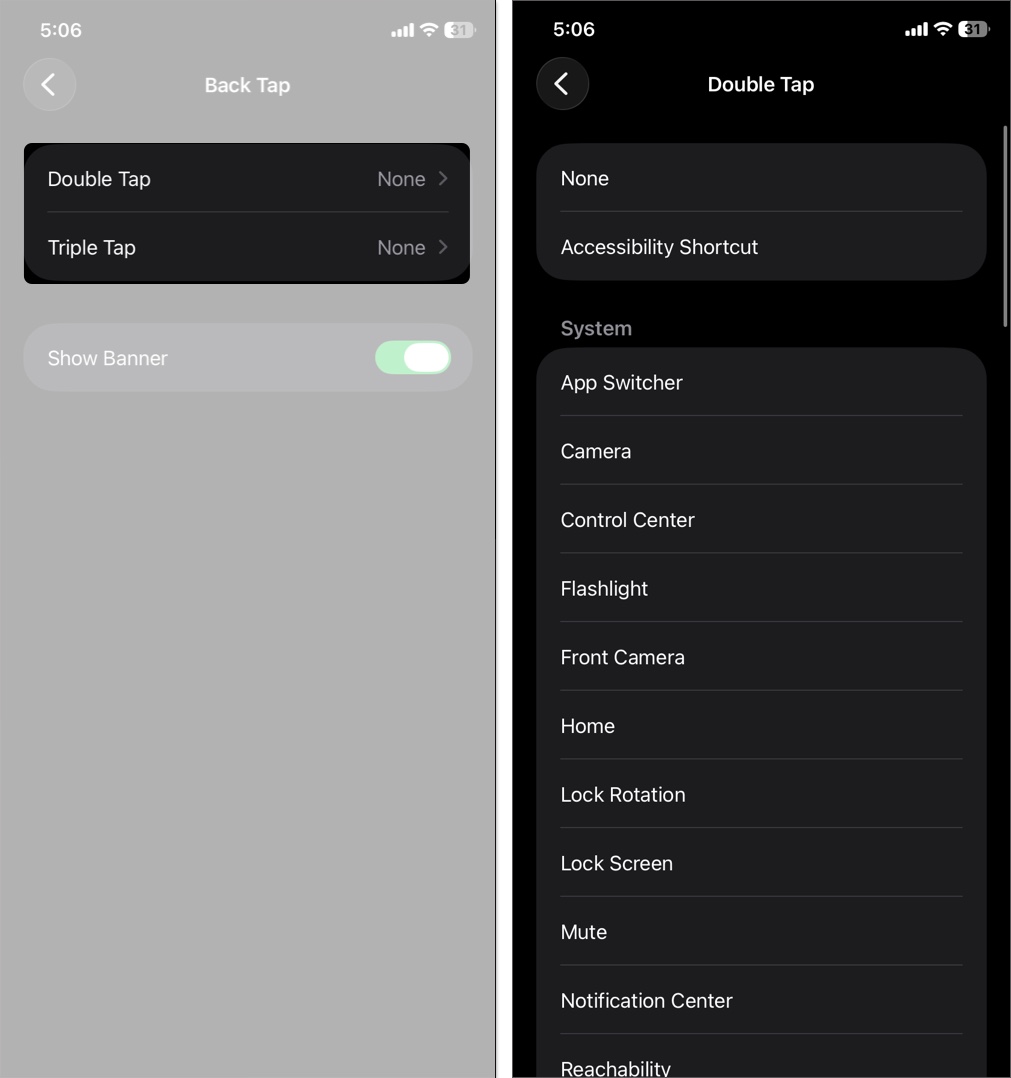 Select double tap or triple tap