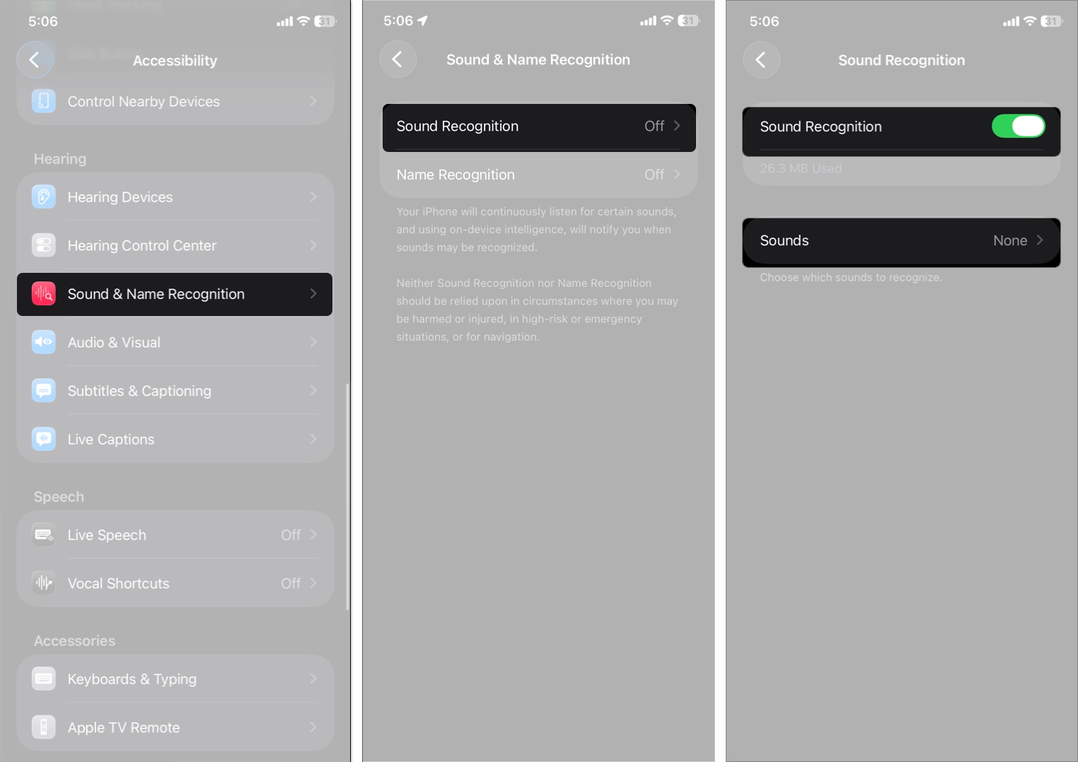 Select and toggle on sound recognition