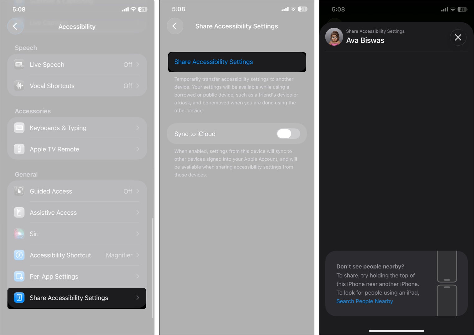 Share accessibility settings on iphone