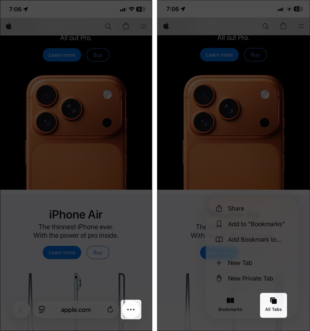 Tap the more three dot button then select all tabs