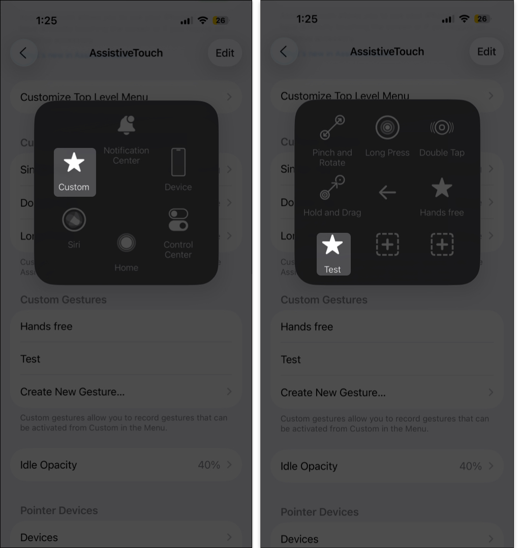 Access new gesture from assistive touch button