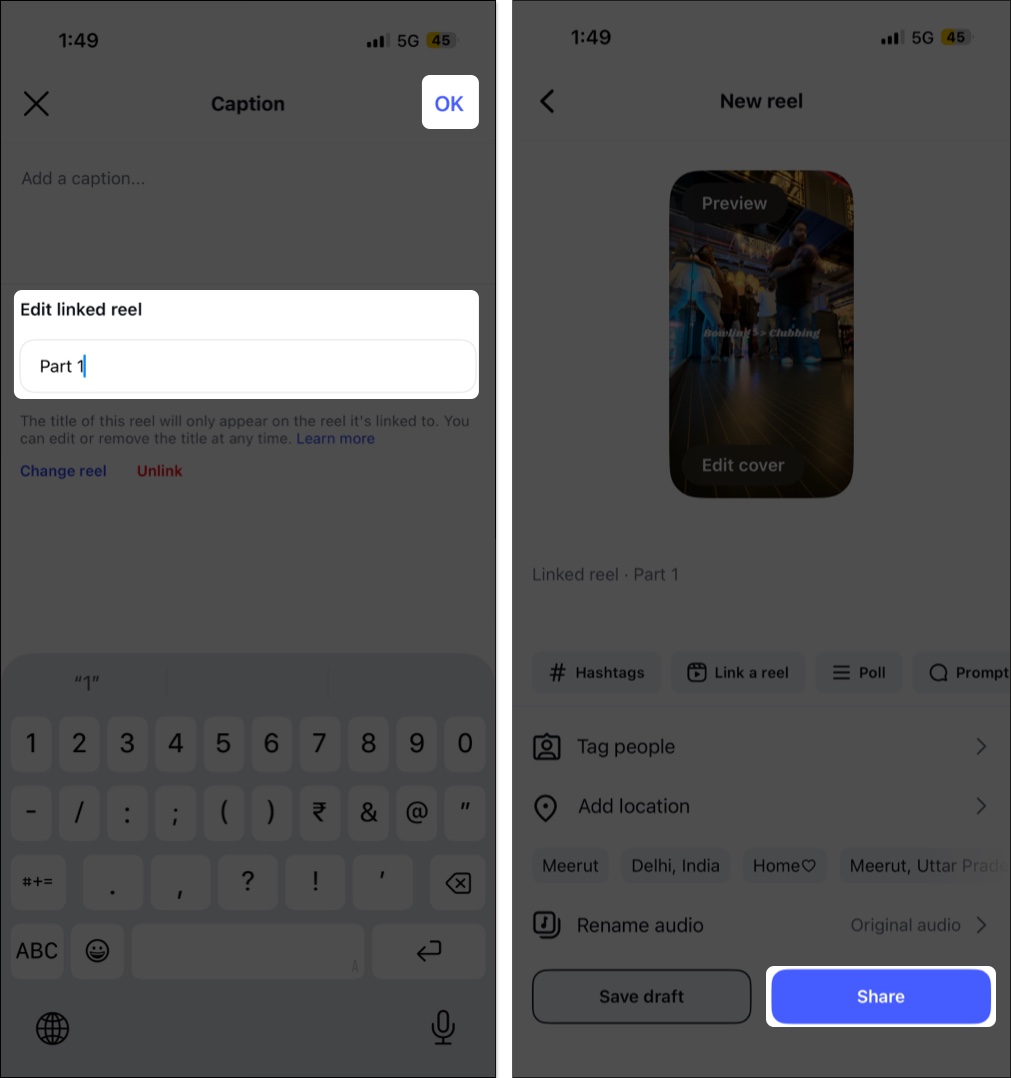 Add title name tap ok button then choose share option
