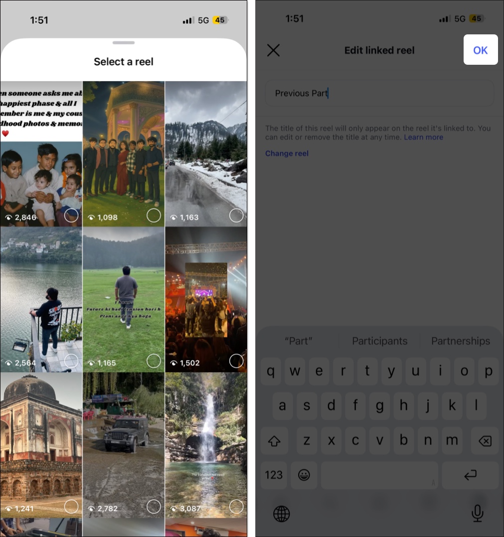 Choose reel and select ok button