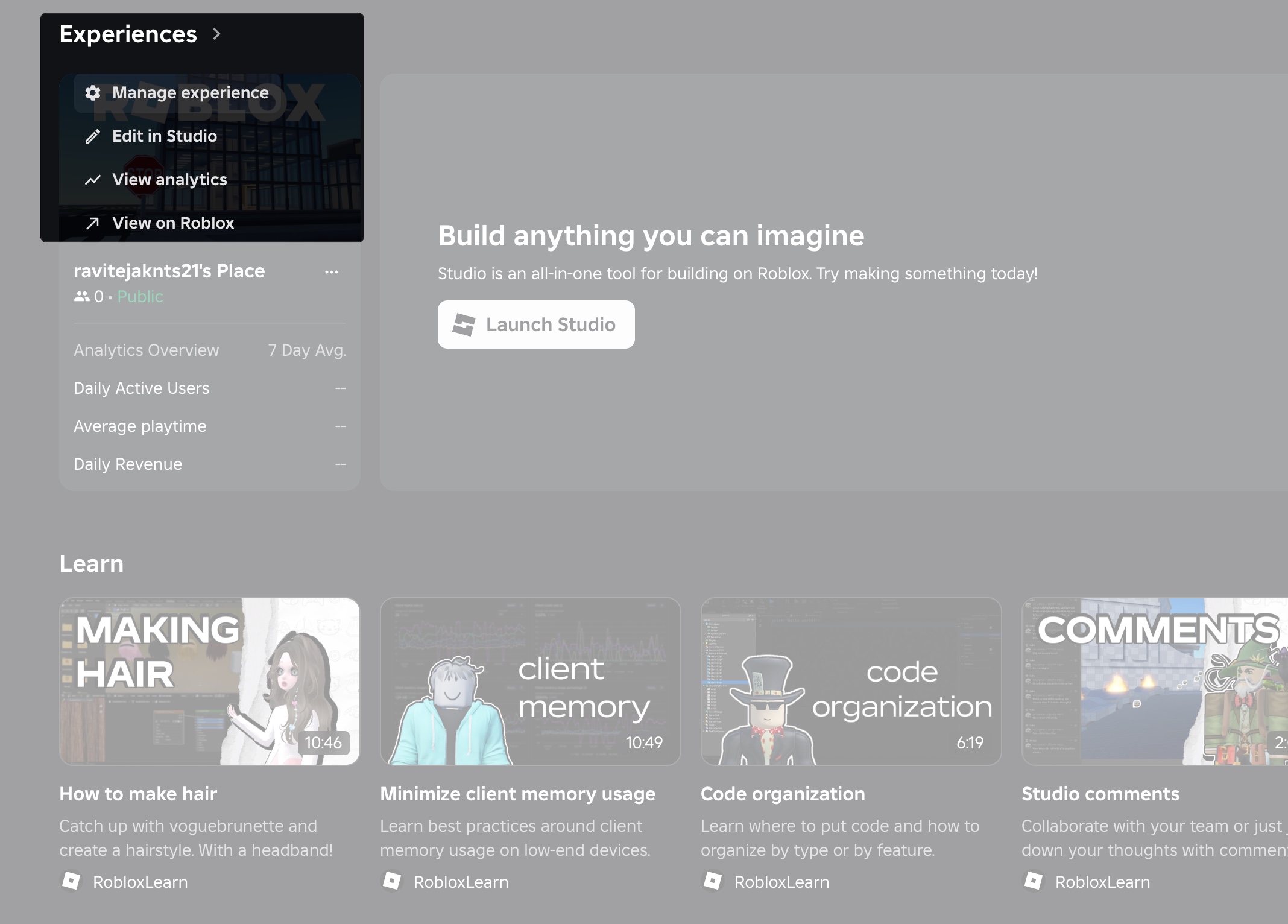 Choose the experience then click manage experience