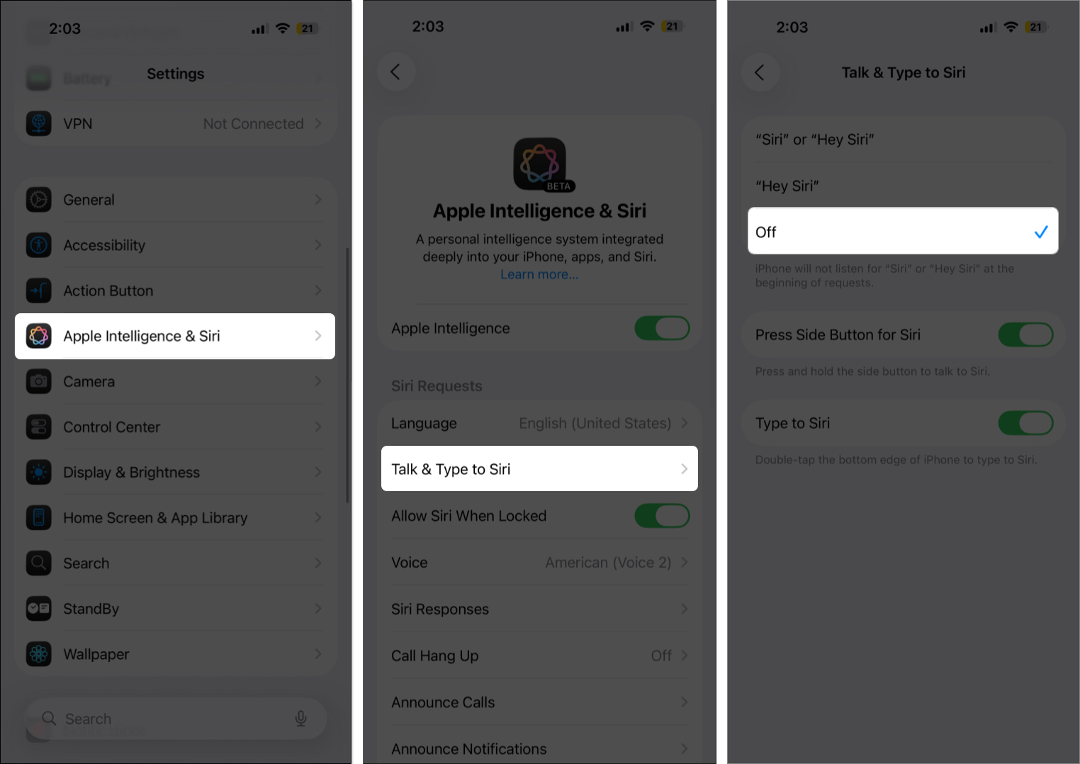 Disable hey Siri voice activation