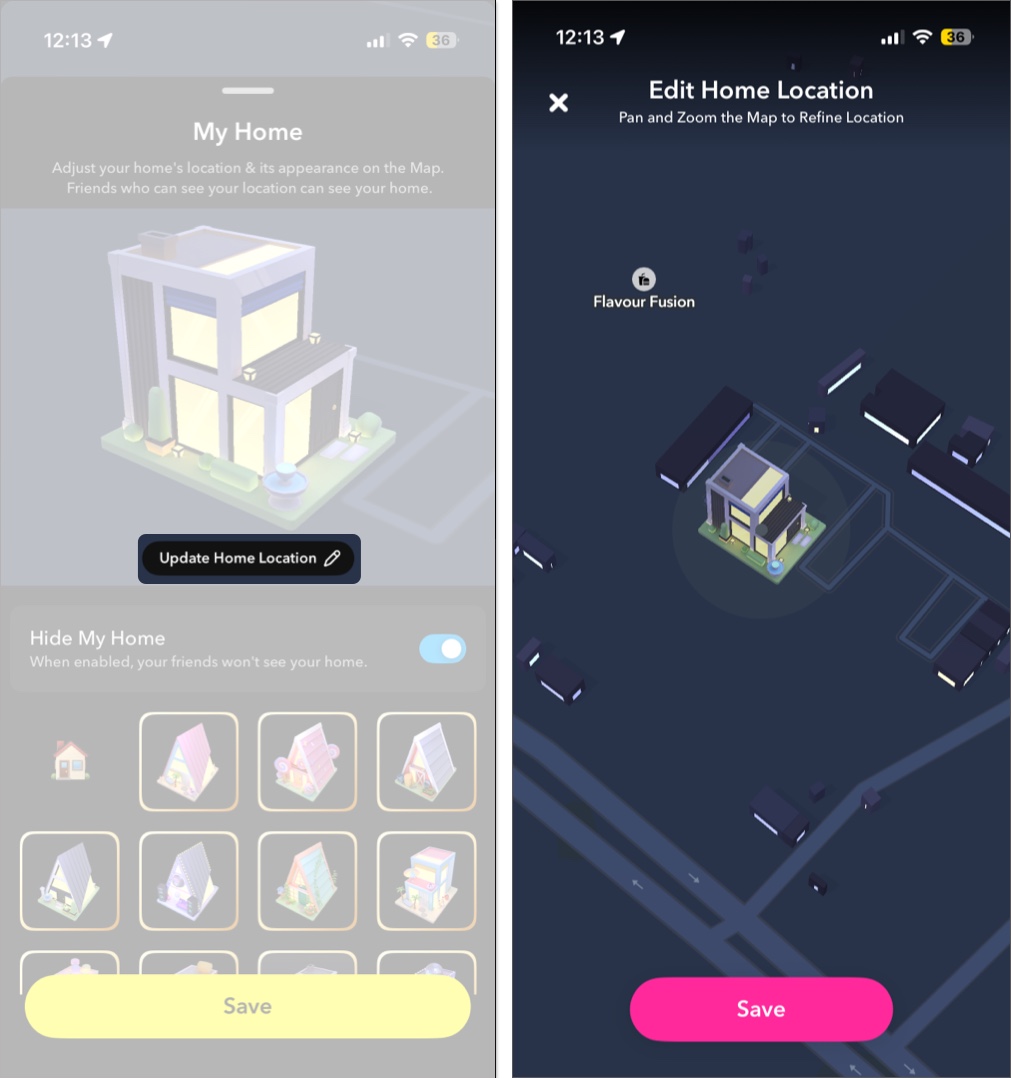 Drop a pin at your home location then tap save