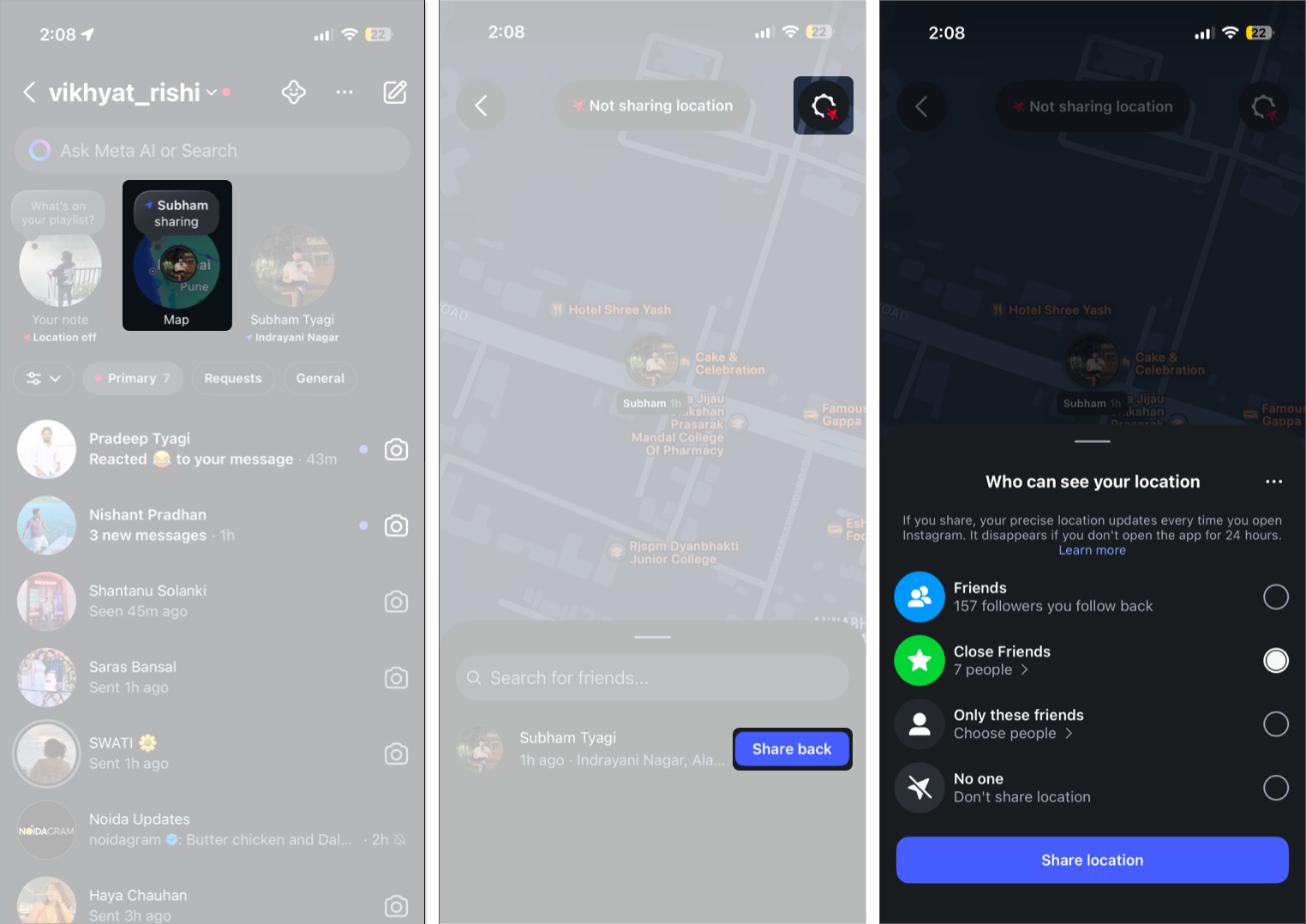 Enable location sharing on instagram