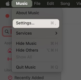 Open music from menu bar then select setting