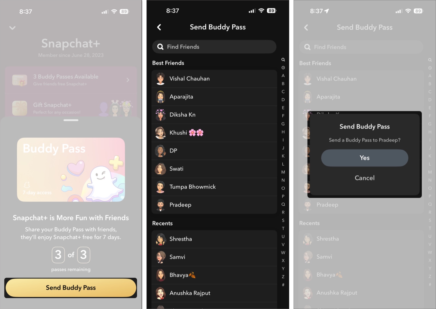 Send buddy passes to your friend