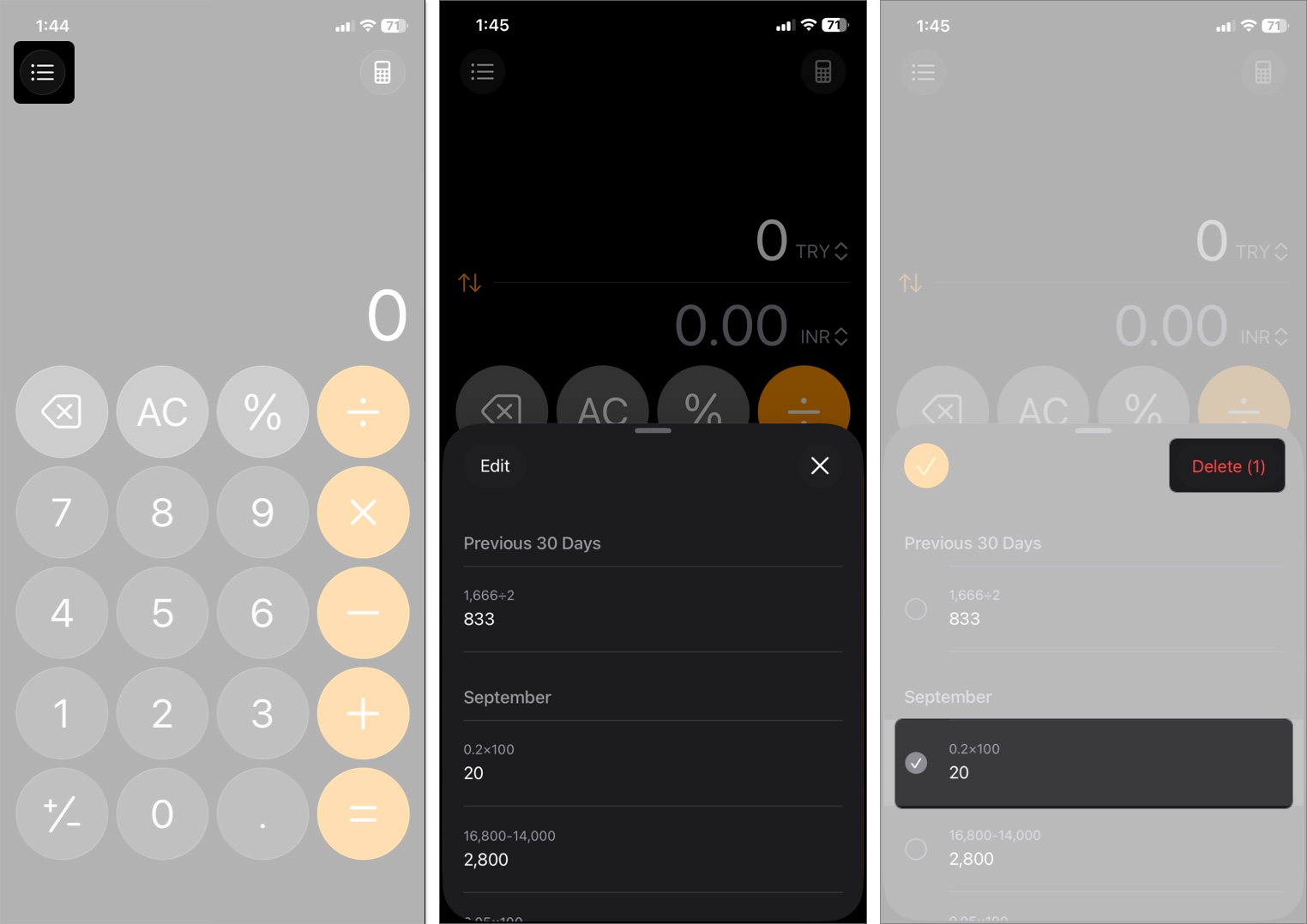 Tap on line and choose history to delete it