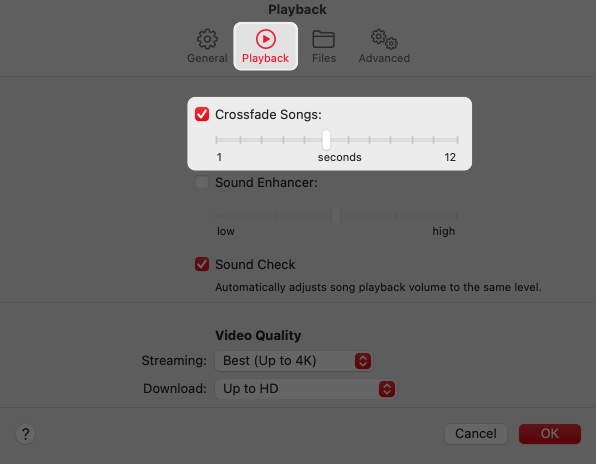 Tap playback then select crossfade