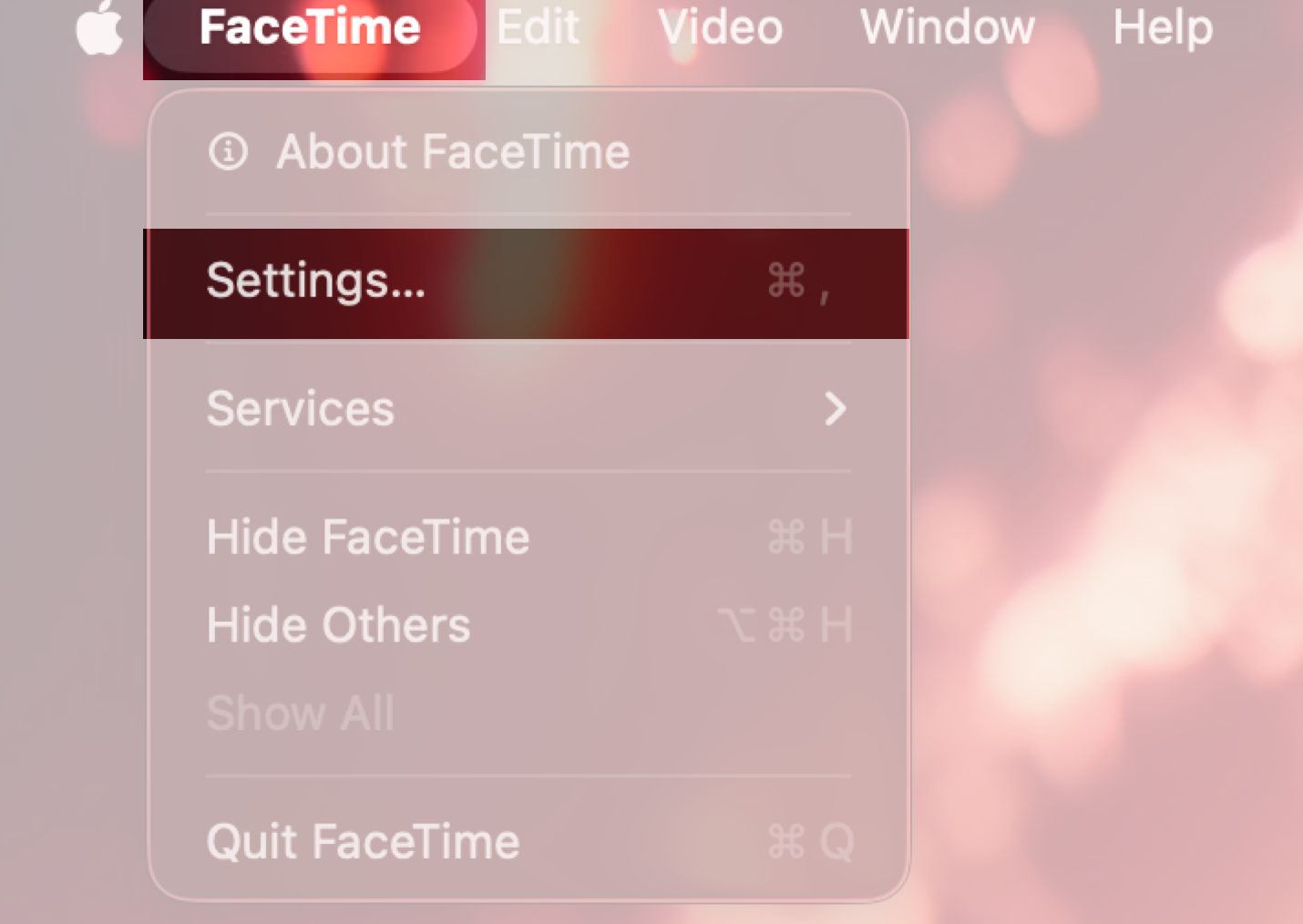 Open FaceTime click the FaceTime menu and select Settings on Mac