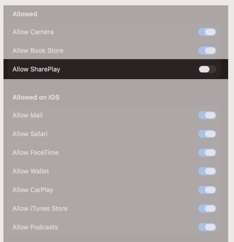 Turn Off SharePlay on Mac from Screen Time Settings