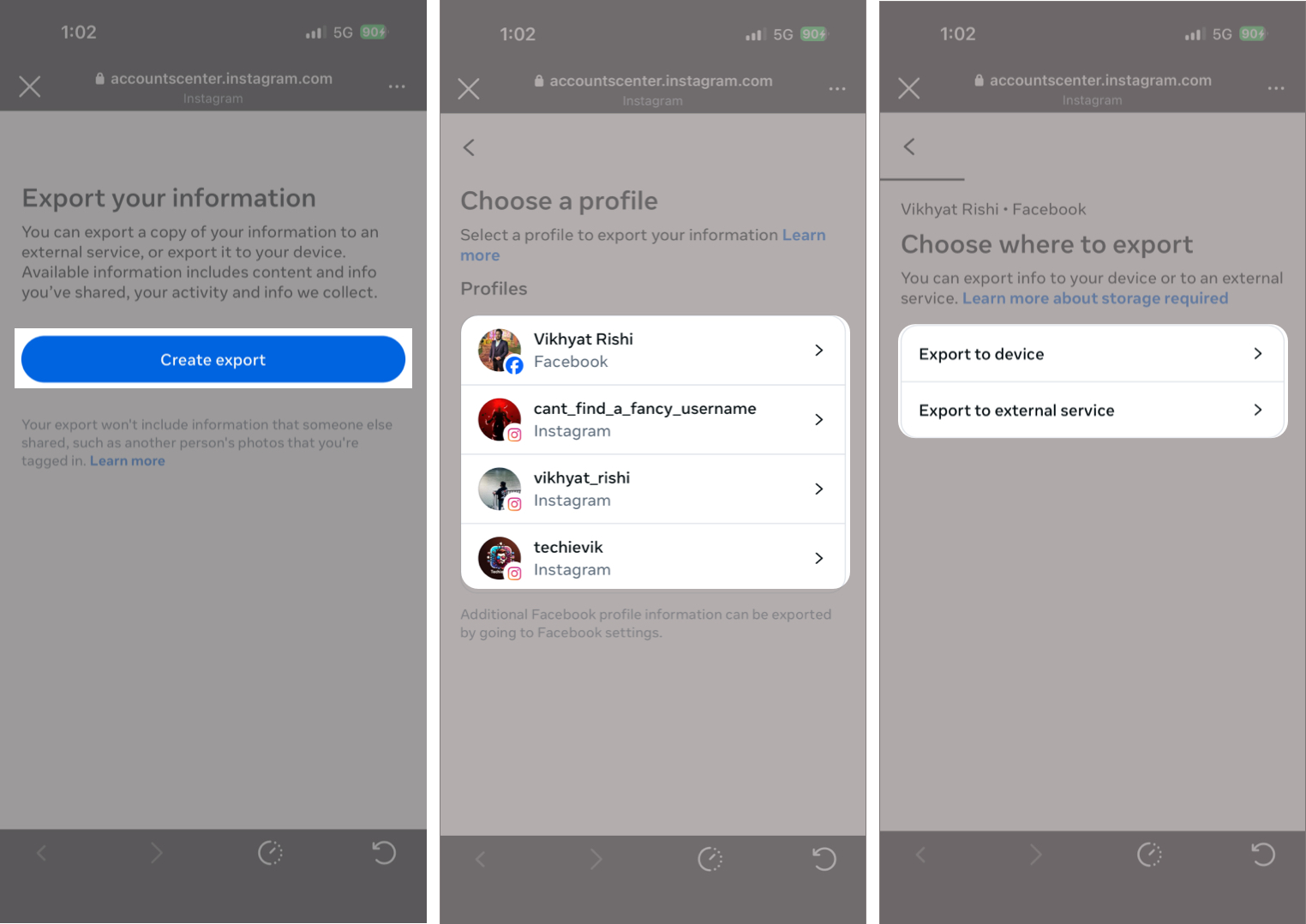 How to Download Your Instagram Data: Messages, Photos and Activity – iGeeksBlog Tap Export your information, select Create Export, and choose your profile.