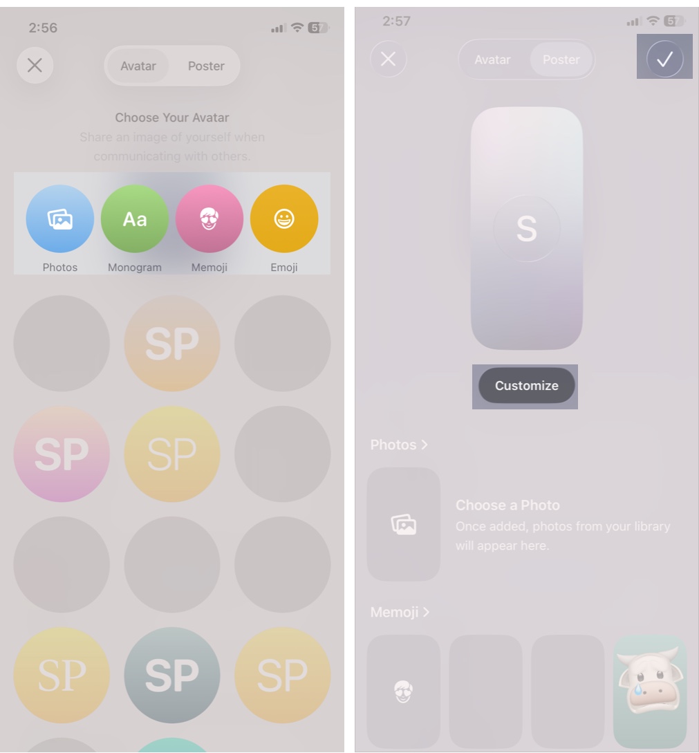 Choose Between Photos, Monogram, or Memoji