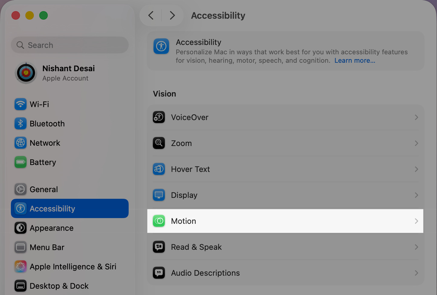 Click Motion Under Vision Settings