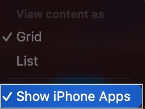 Click Show iPhone Apps in the drop-down menu