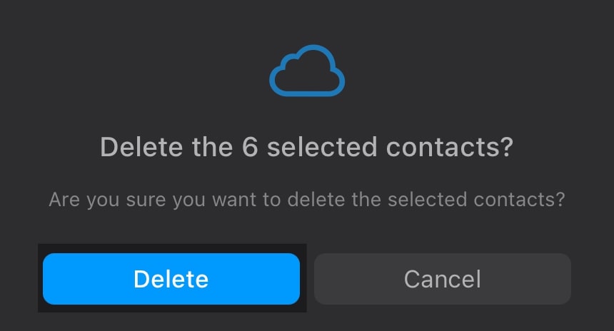 Delete Multiple Contacts on iPhone Click the Delete button