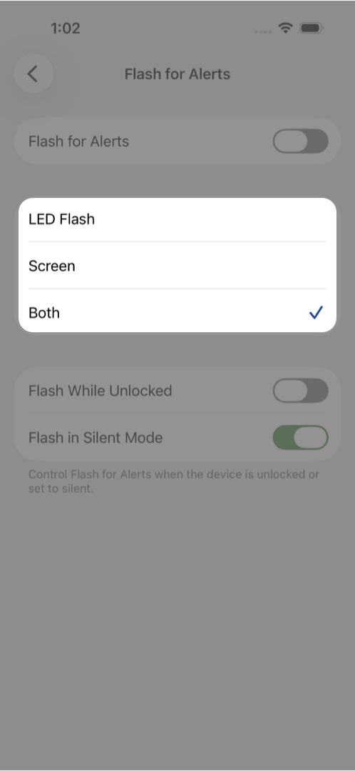 Flash for Alerts Can Use the Screen