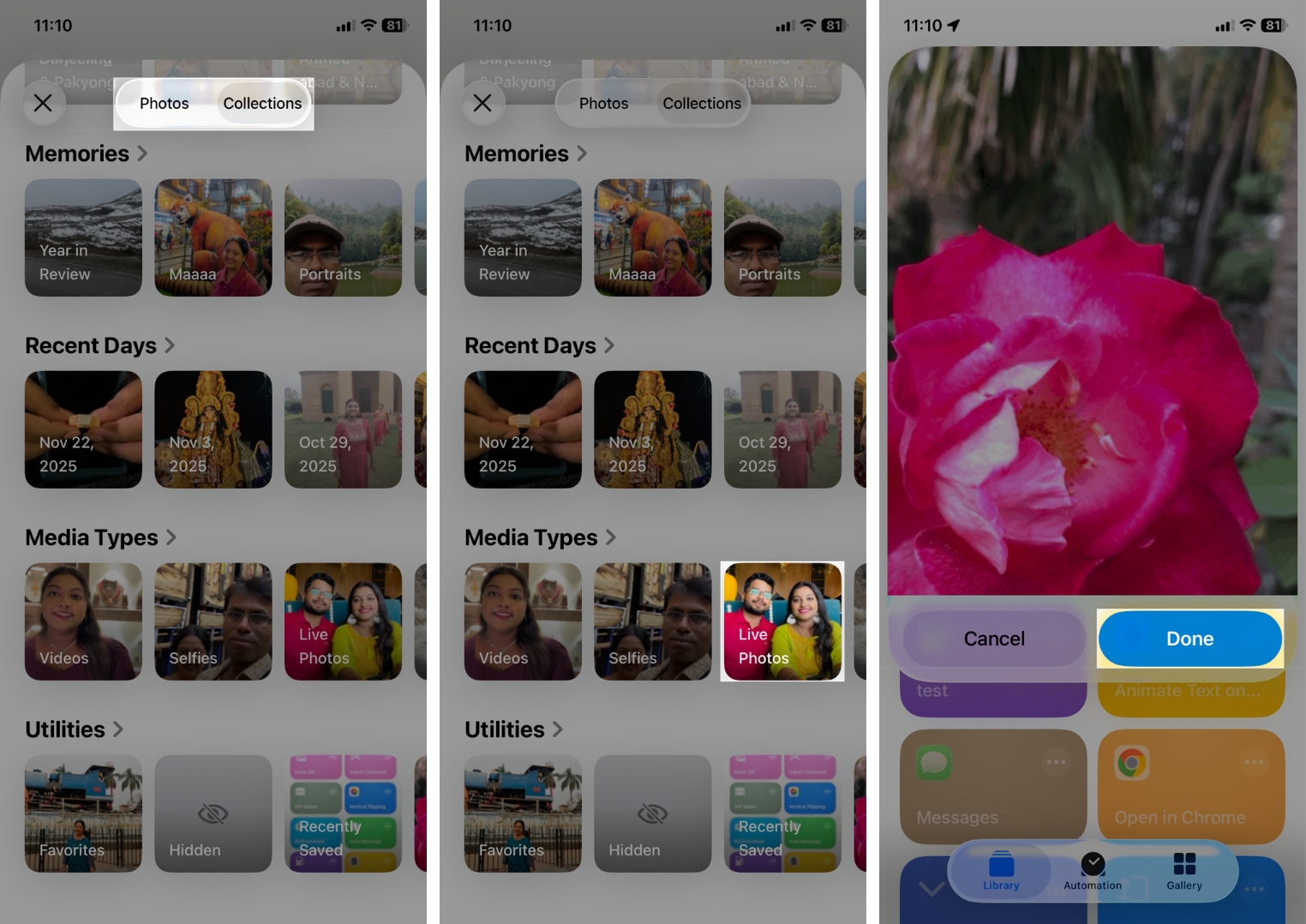 How to Turn an iPhone Live Photo Into a GIF in 3 Ways – iGeeksBlog Go to Collections Choose Image From Live Photos and Tap Done