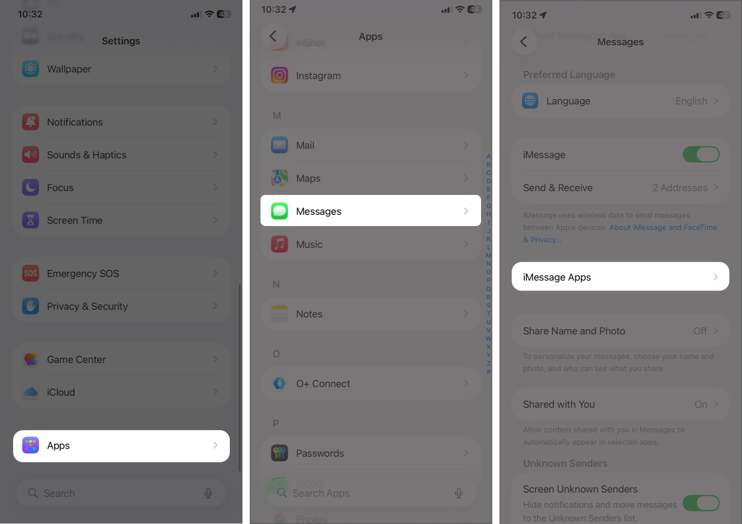 How to Rearrange and Delete iMessage Apps on iPhone or iPad – iGeeksBlog Opening Settings, selecting Apps, choosing Messages, and tapping iMessage Apps.