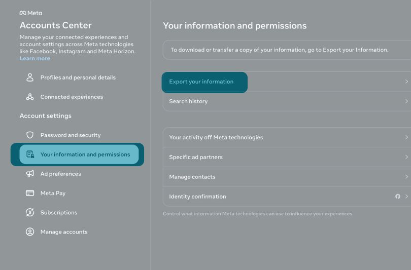 How to Download Your Instagram Data: Messages, Photos and Activity – iGeeksBlog Select the Your information and permissions then click Export your Information