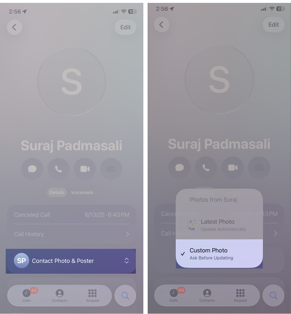 Tap Contact Photo & Poster and Select Custom Photo