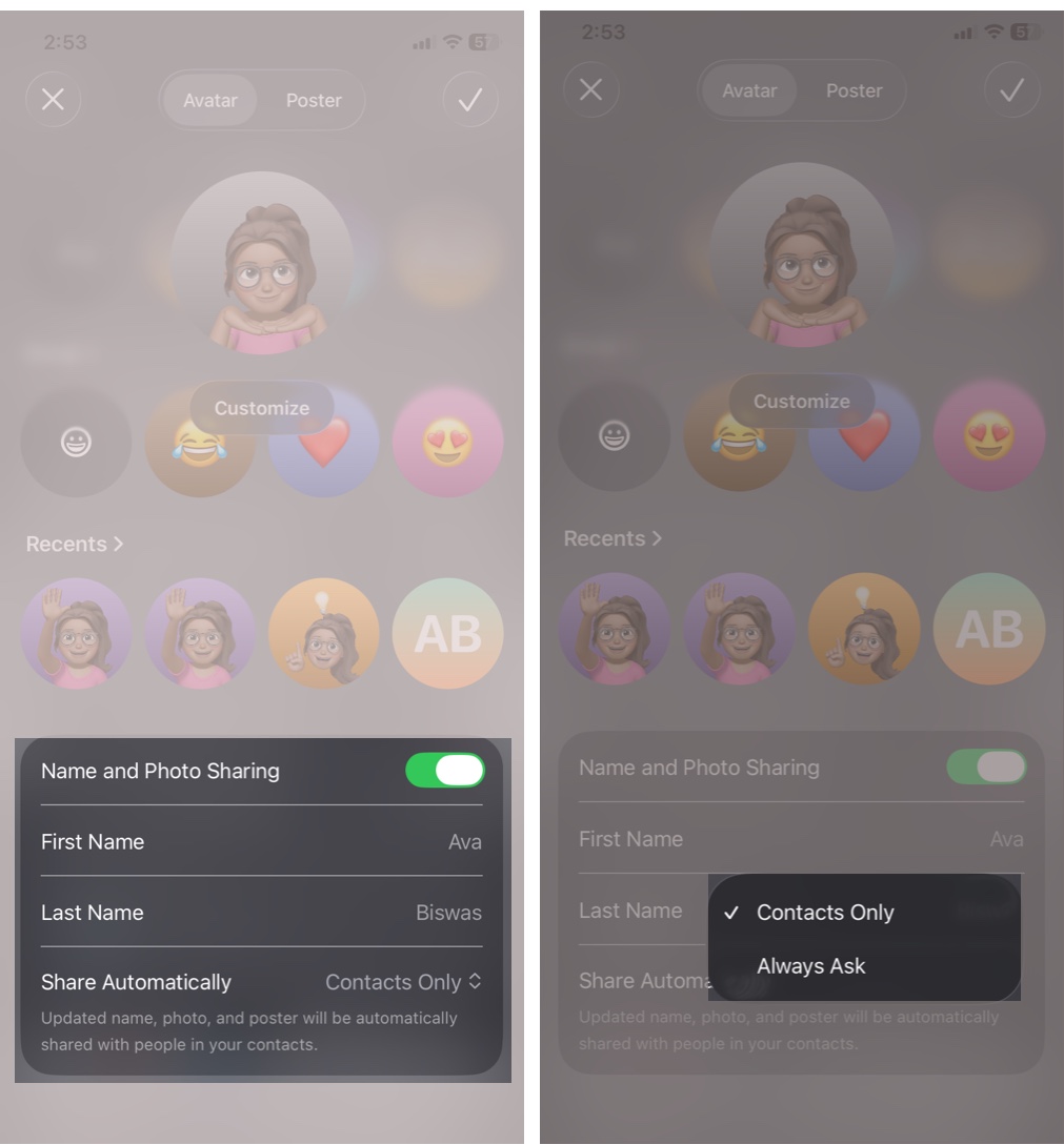 Tap the Dropdown Next to the Share Automatically