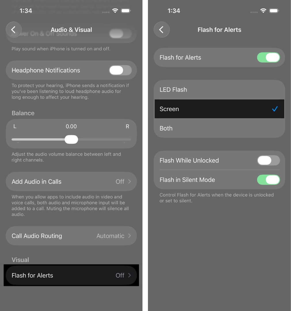 How to Make an iPhone Flash When Getting Calls, Texts, and Notifications – iGeeksBlog Toggle on Flash for Alerts, then select Screen