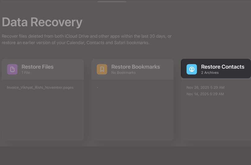 Delete Multiple Contacts on iPhone scroll down to the bottom and click Data Recovery