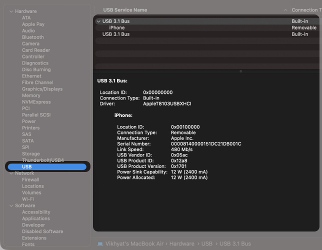 After click System Report Tap on USB To Check Details