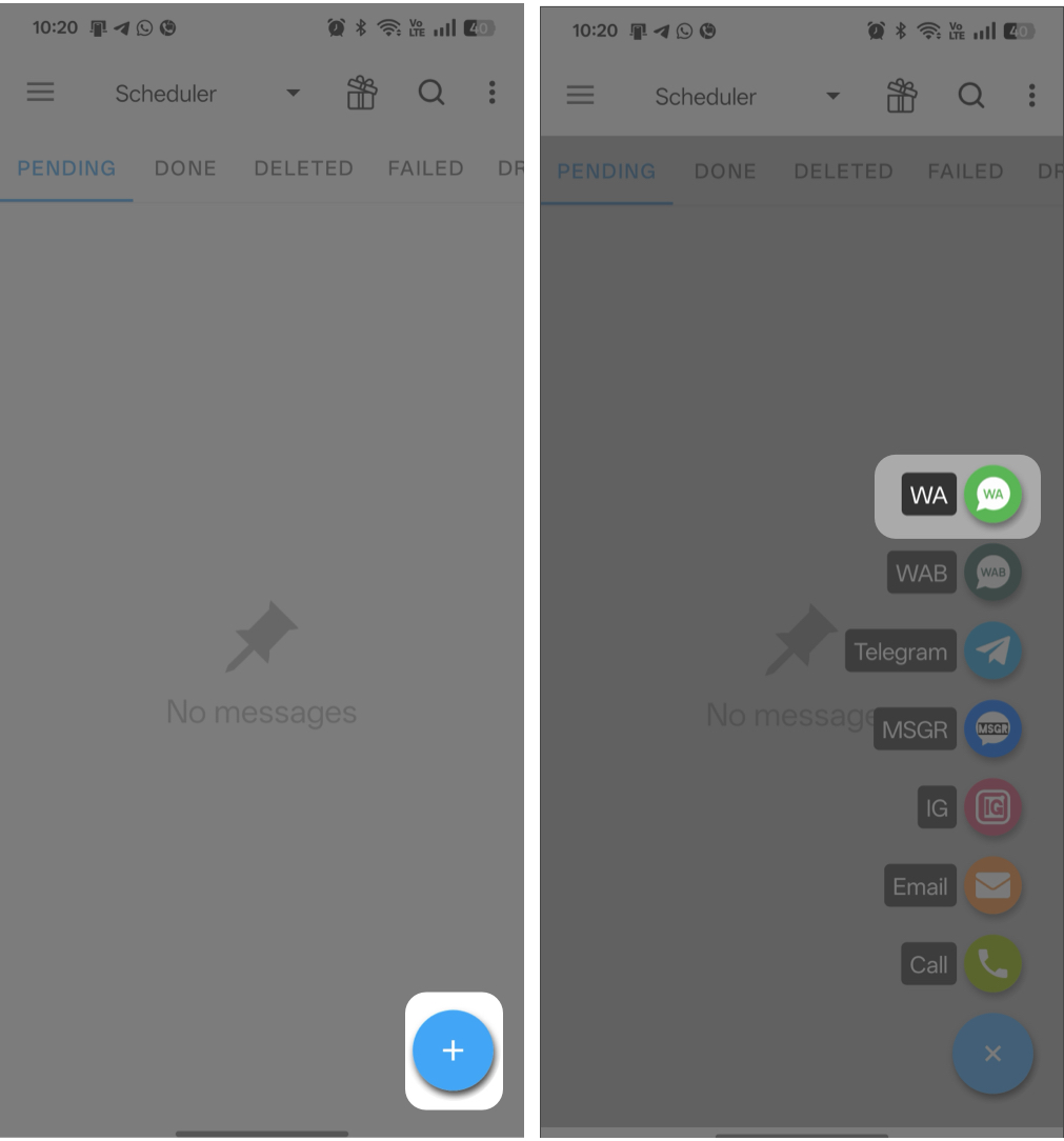 Choose Whatsapp and Select Schedule Type Infomation