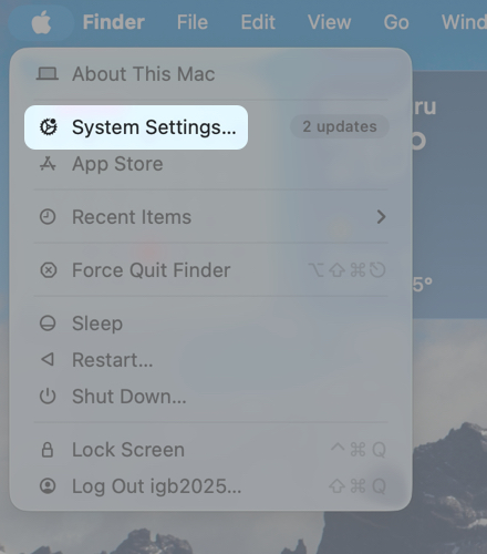 Click the Apple Menu And Open System Settings