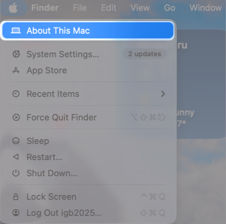 Click the Apple logo And Select About This Mac