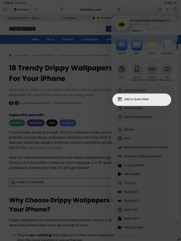 How to Use Quick Notes on iPad (Tips, Gestures, and Shortcuts) – iGeeksBlog Create a Quick Note from Apps like Safari