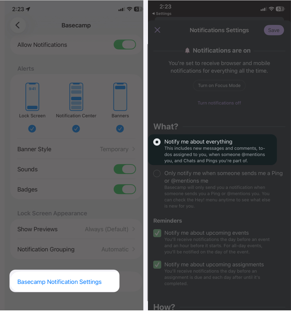 Enable In-App Notifications Settings