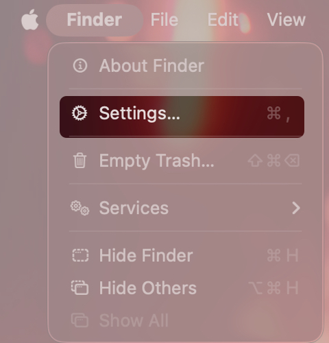Open Finder and Select Settings