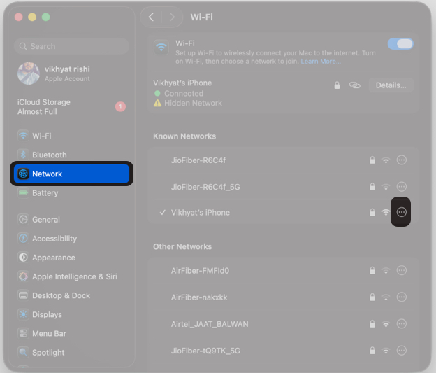 How to Fix Safari Not Working on Mac Open Settings and Tap On Network And Click The Details Button