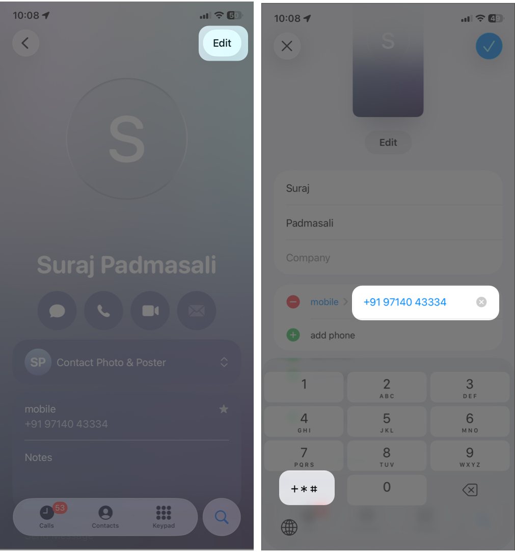 Open the Contacts App Enter the Main Phone Number and Tap the +*# Button