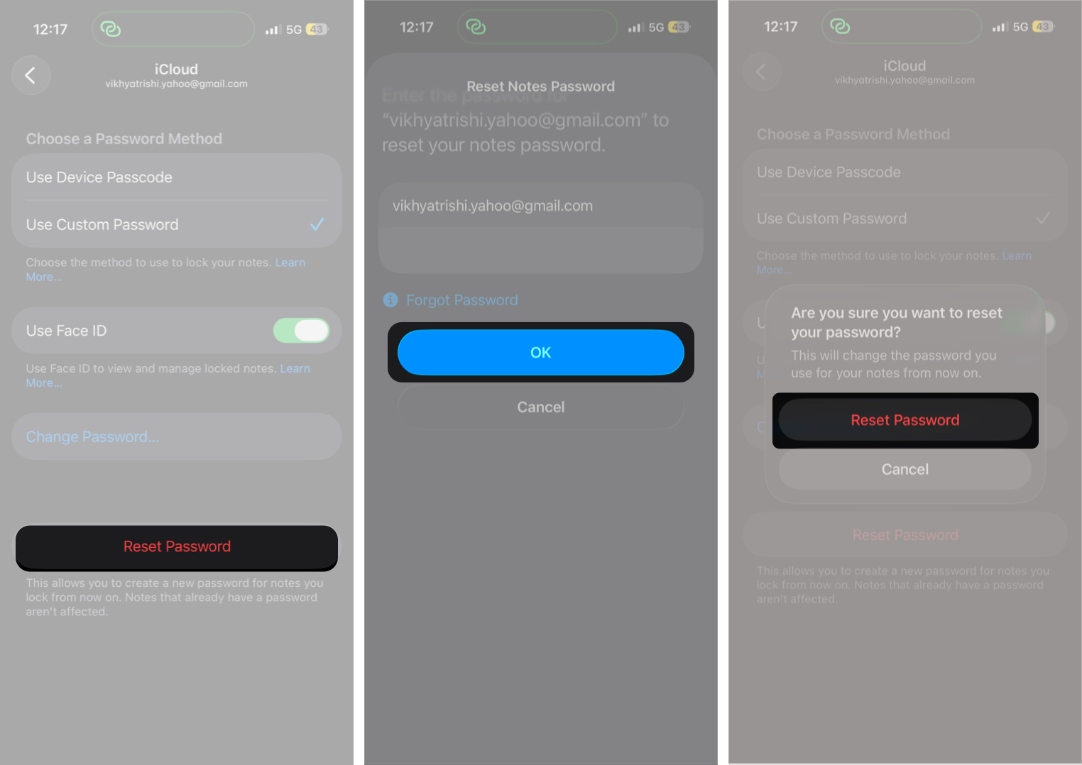 Reset Notes Password