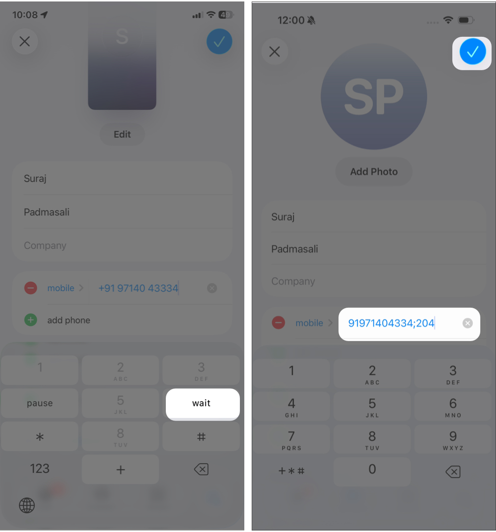 Select Wait and Enter the Extension.