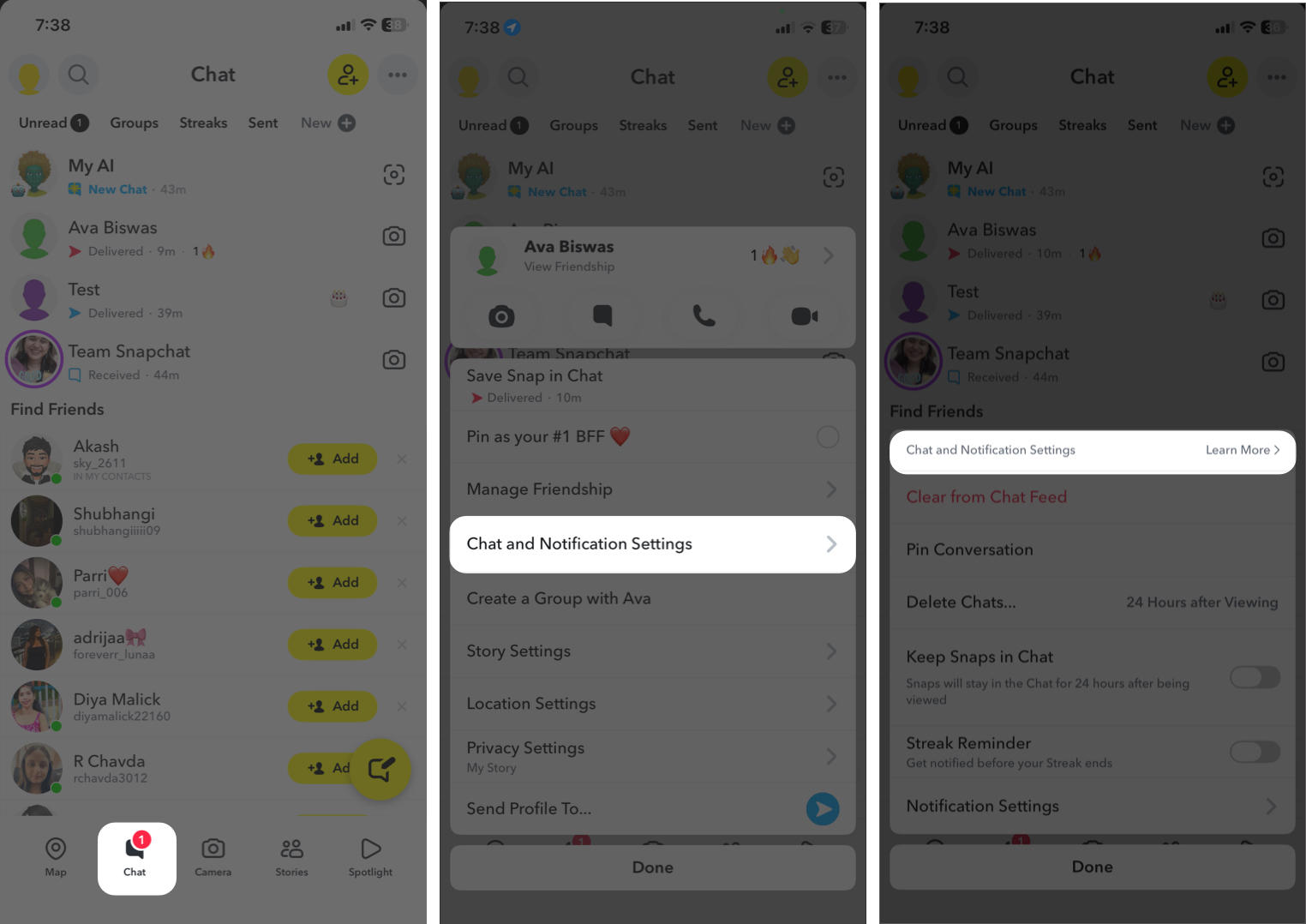 Accessing Notification Settings for a Specific Chat on Snapchat